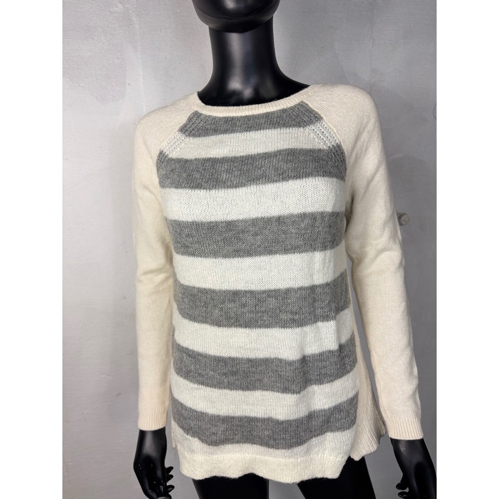LOFT Striped Crewneck Women's Sweater in Cream and Gray